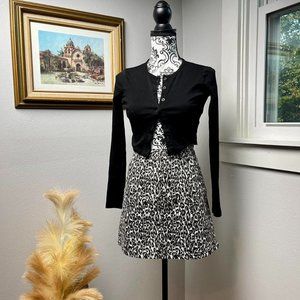 Denim Cheetah Print Mini Skirt
